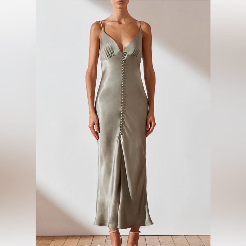 La Lune collection- beautiful dark sage maxi with buttons